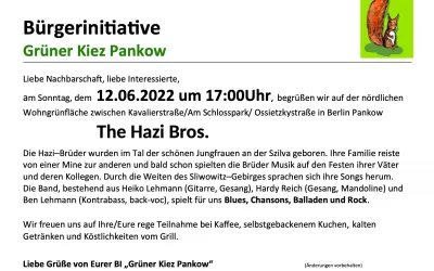 52. Hofkonzert – The HAZI BROS. am 12.06.22 um 17 Uhr im Grünen Kiez Pankow